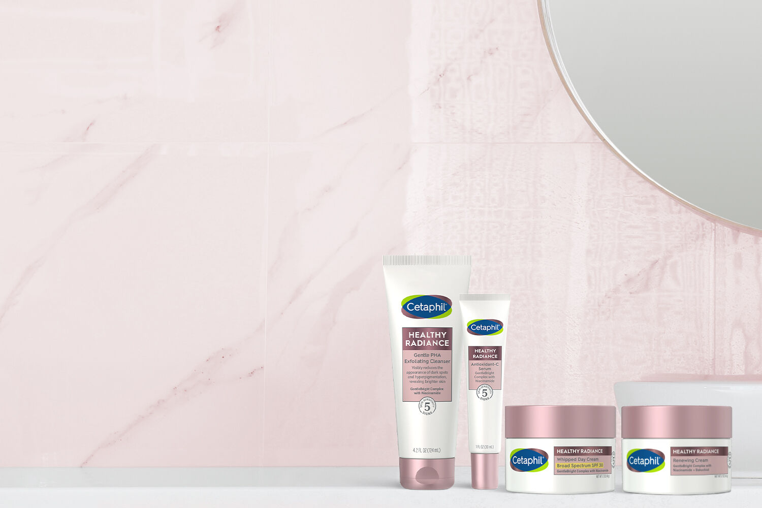 cetaphil healthy radiance products on counter